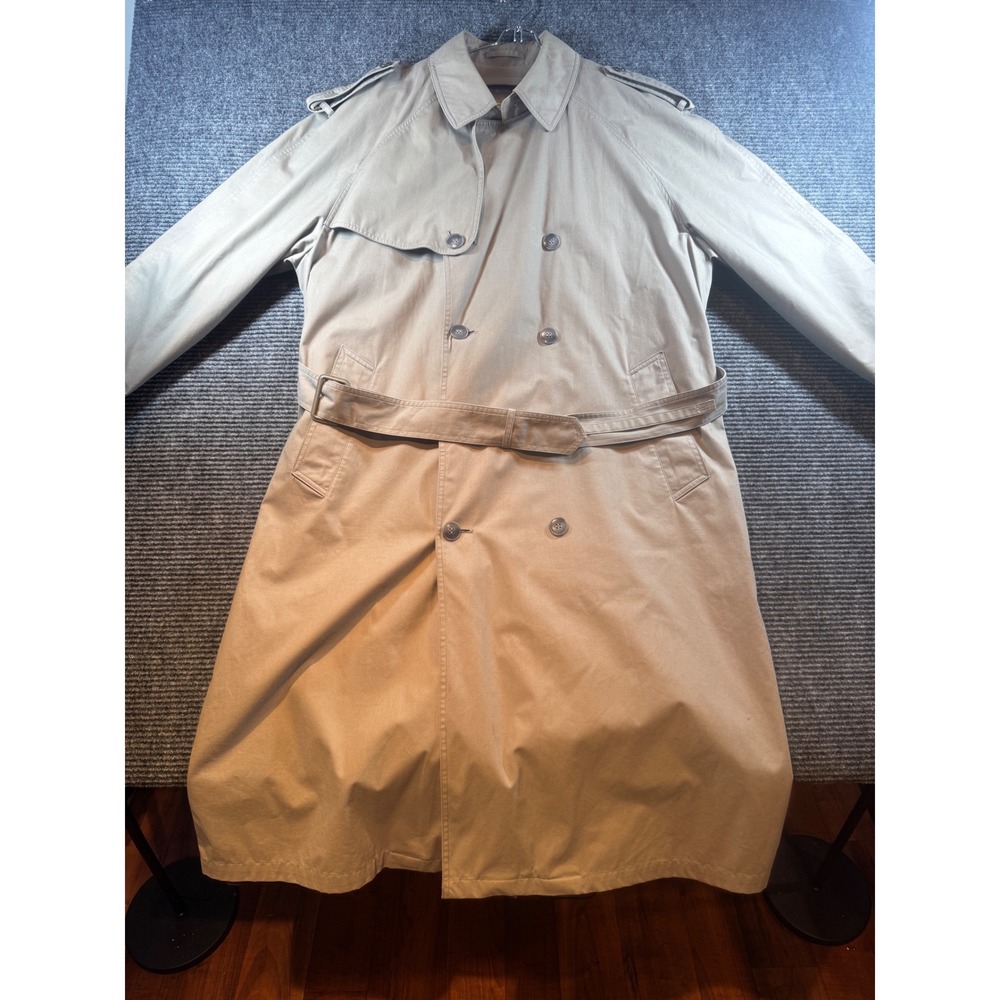 Towne London Fog Mens Classic Double Breasted Tan Trench Coat Size 42 Reg